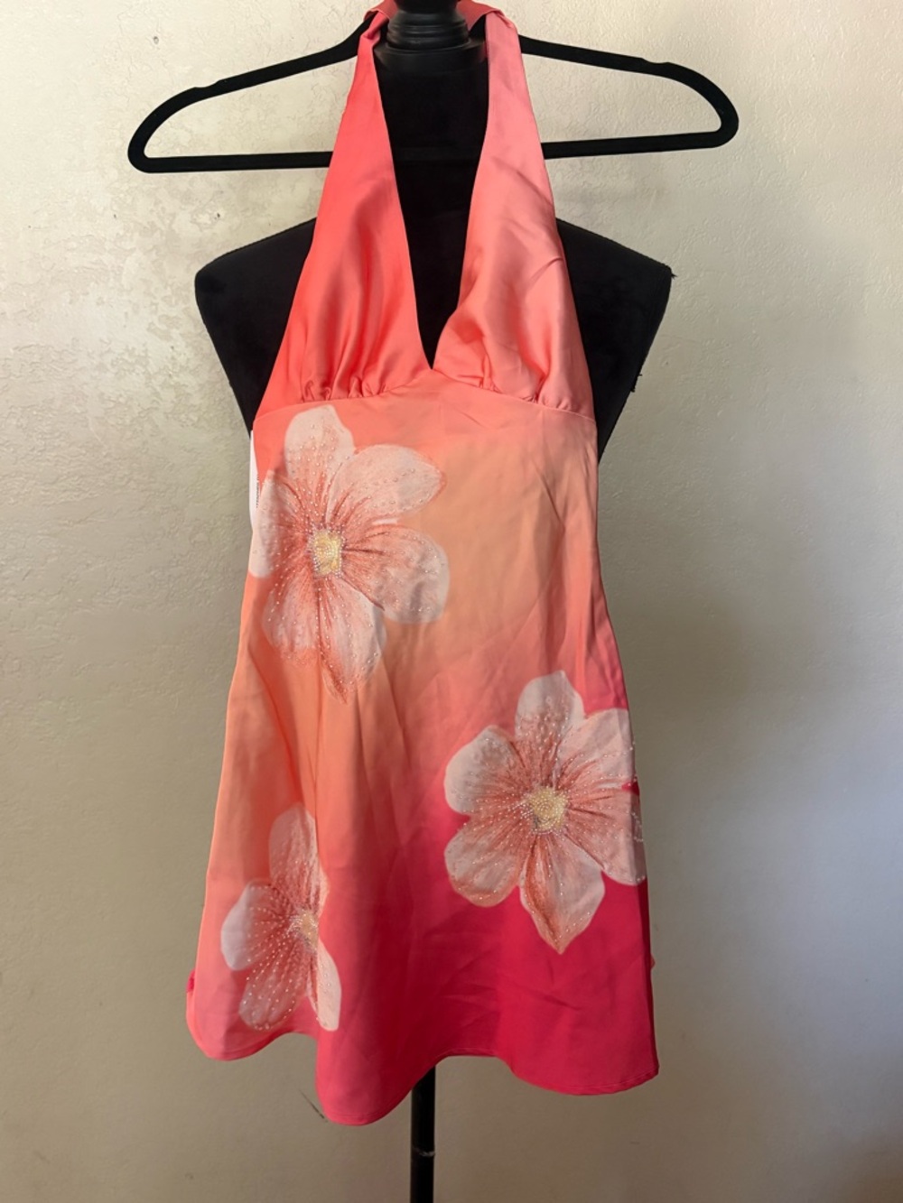 Princess Polly Coral to Pink Halter Mini Dress with White Floral Print